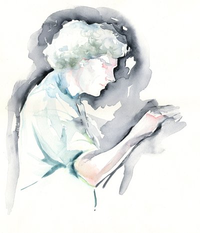 Simon Rattle - watercolour portrait of the English conductor at Symphony Hall, Birmingham by Neale Osborne